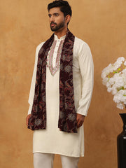 Traditional Silk Blend Kurta & Dupatta (65KO D 5433 White )