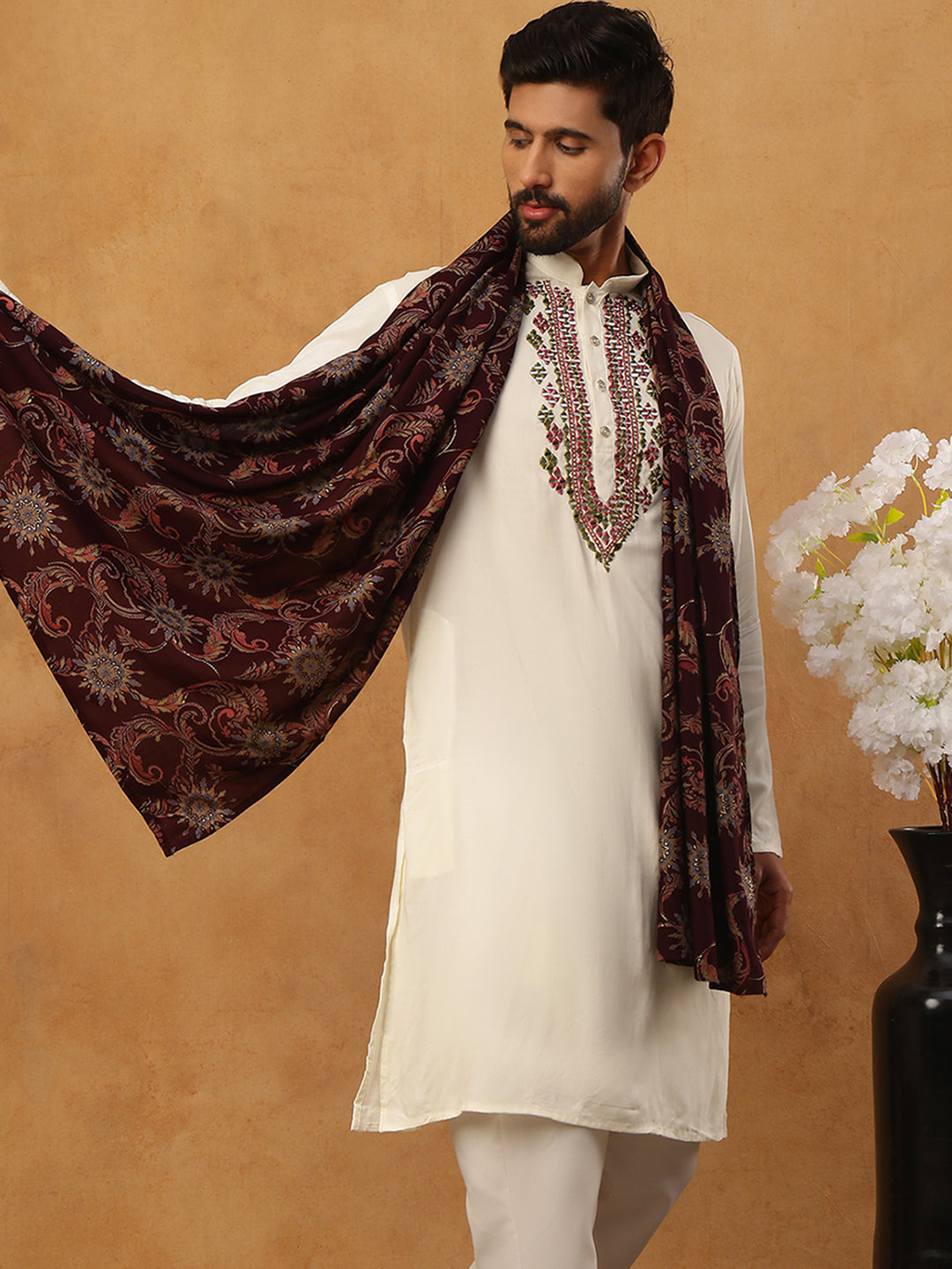 DesiQlo Men Geometric Kurta Only - White - 65KO_D_5433Off-White_S