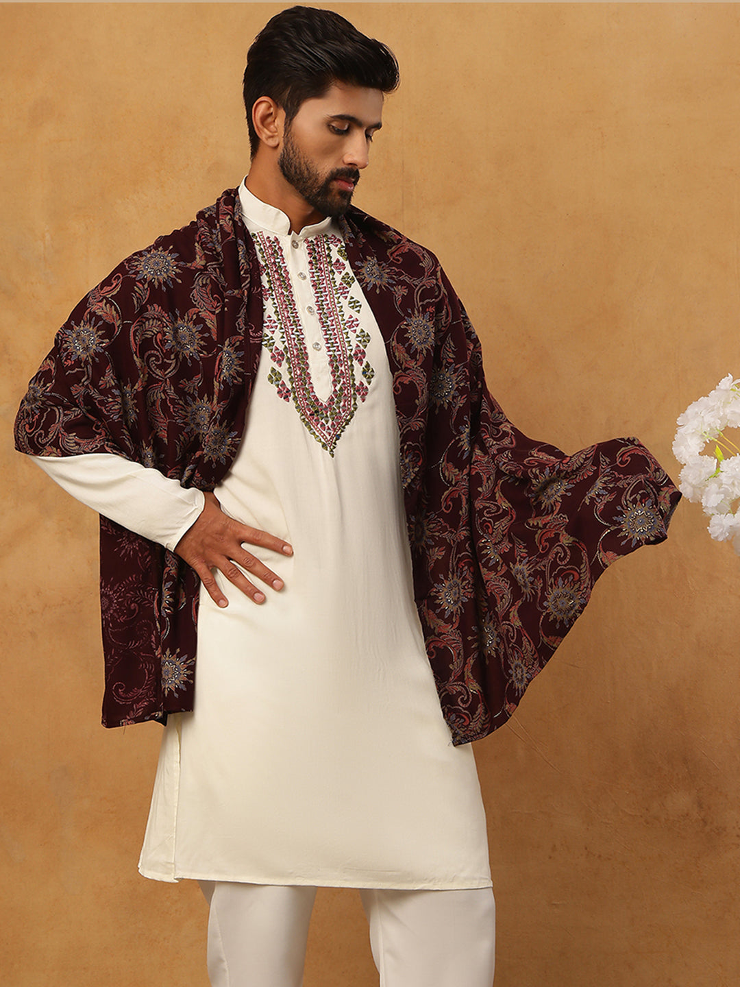 DesiQlo Men Geometric Kurta Only - White - 65KO_D_5433Off-White_S