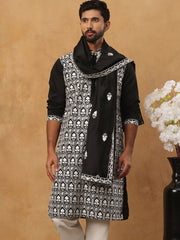 Silk Blend Embroidered Kurta & Dupatta (65KO D 5438 Black ) [FF] [P-14]