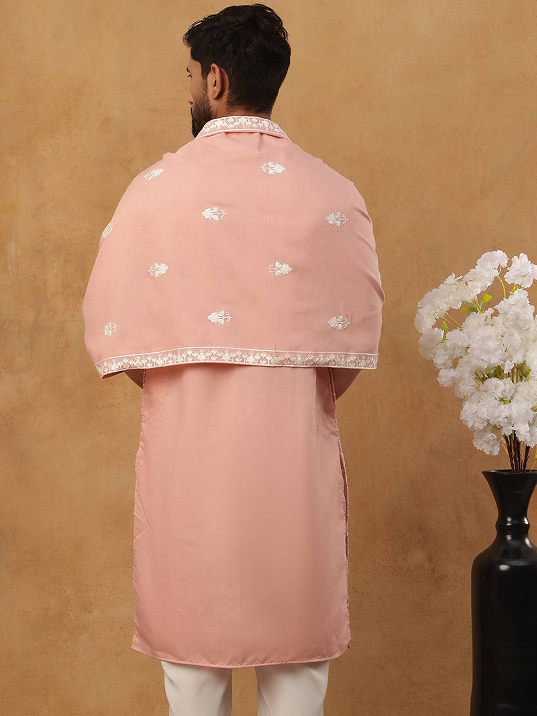 DesiQlo Men Floral Kurta Only - Orange - 65KO_D_5438Peach_S