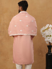 Silk Blend Embroidered Kurta & Dupatta (65KO D 5438 Peach ) [FF] [P-14]