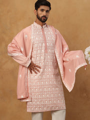 Silk Blend Embroidered Kurta & Dupatta (65KO D 5438 Peach ) [FF] [P-14]