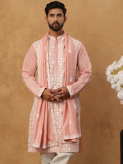Silk Blend Embroidered Kurta & Dupatta (65KO D 5438 Peach ) [FF] [P-14]
