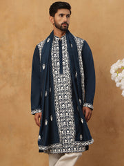 Silk Blend Embroidered Kurta & Dupatta (65KO D 5438 Peacock ) [FF] [P-14]