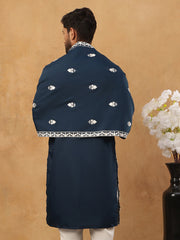 Silk Blend Embroidered Kurta & Dupatta (65KO D 5438 Peacock ) [FF] [P-14]