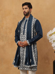 Silk Blend Embroidered Kurta & Dupatta (65KO D 5438 Peacock ) [FF] [P-14]