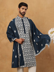 Silk Blend Embroidered Kurta & Dupatta (65KO D 5438 Peacock ) [FF] [P-14]