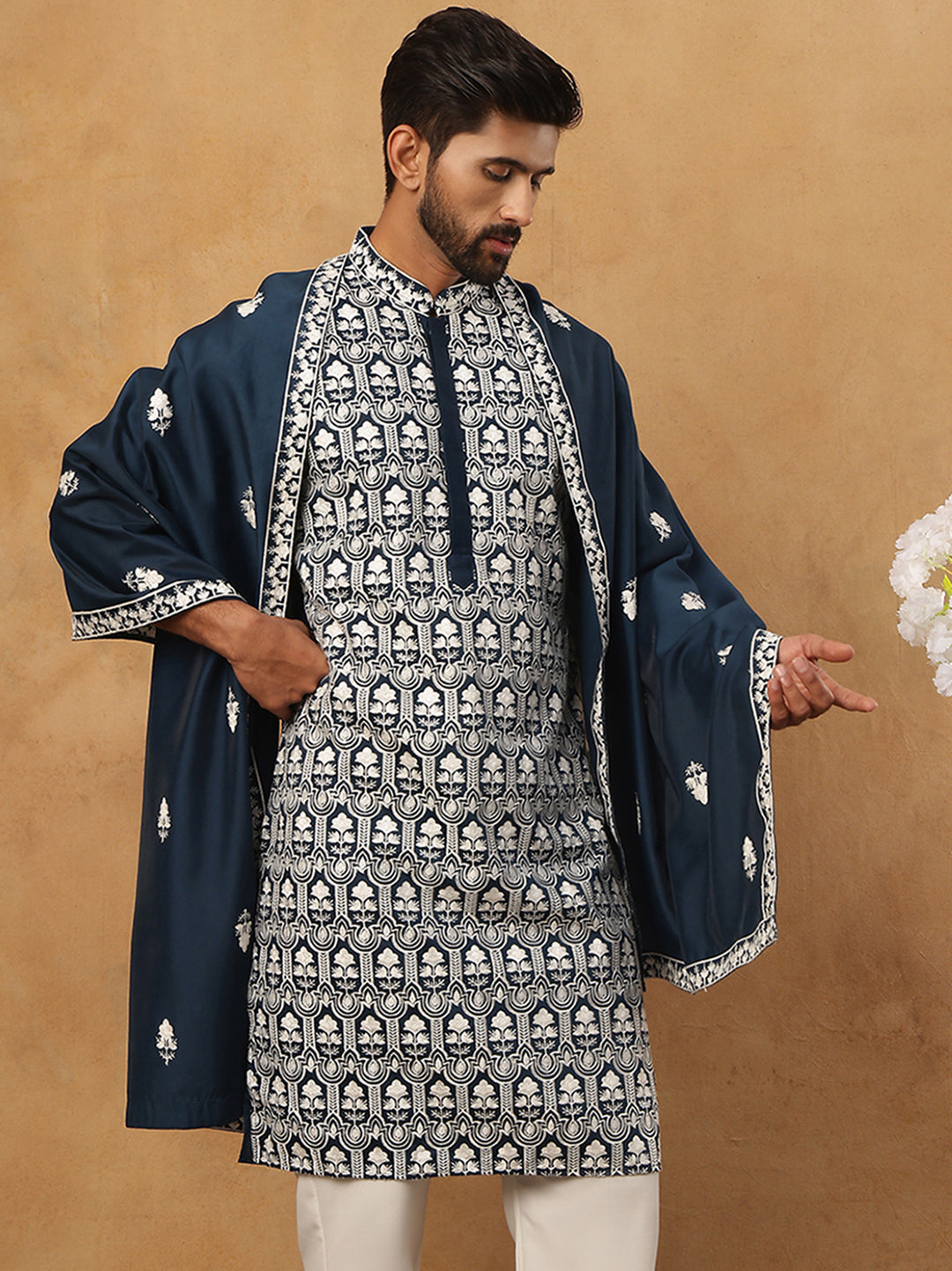 DesiQlo Men Floral Kurta Only - Multicolor - 65KO_D_5438Peacock_S