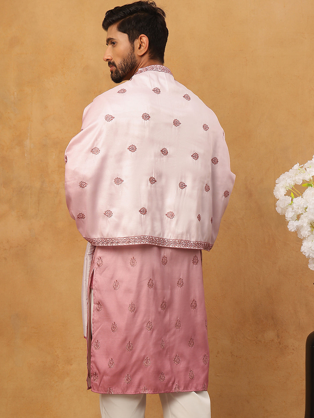 DesiQlo Men Floral Kurta Only - Pink - 65KO_D_5439Pink_S