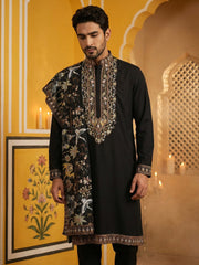 Embroidered Cotton Blend Kurta & Dupatta ( 65KO D 5513Black ) [FF] [B-5]