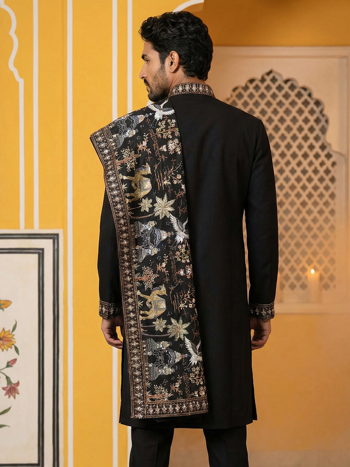 DesiQlo Men Embroidered Kurta Only - Black - 65KO_D_5513Black_S