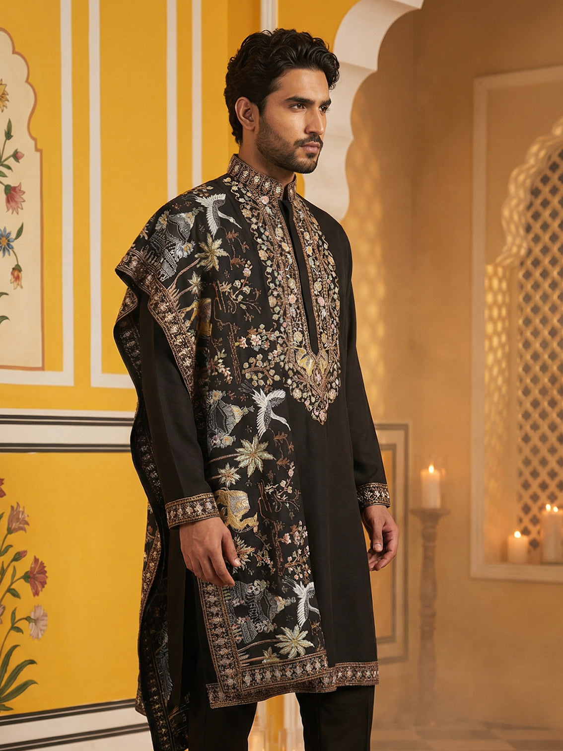 DesiQlo Men Embroidered Kurta Only - Black - 65KO_D_5513Black_S