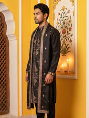 Men’s Embroidered Kurta with Dupatta ( 65KO D 5540Black ) [FF] [L-2-5]