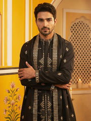 Men’s Embroidered Kurta with Dupatta ( 65KO D 5540Black ) [FF] [L-2-5]