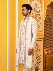 Men’s Embroidered Kurta with Dupatta ( 65KO D 5540Cream ) [FF] [L-2-5]