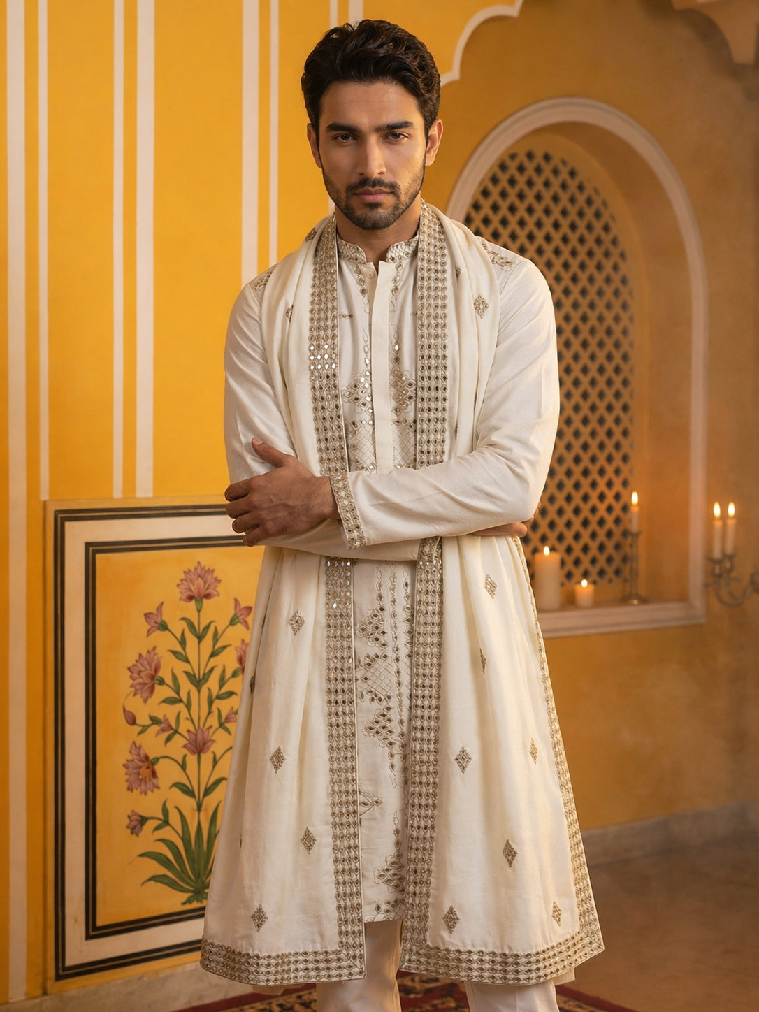 DesiQlo Men Embroidered Kurta Only - Beige - 65KO_D_5540Cream_S