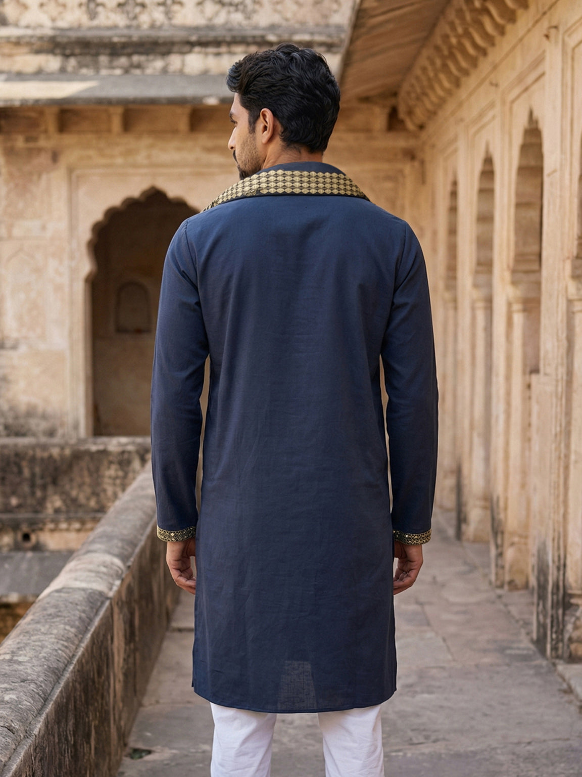 DesiQlo Men Embroidered Kurta Only - Blue - 65KO_D_5540Navy_S