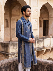 Men’s Embroidered Kurta with Dupatta ( 65KO D 5540Navy ) [FF] [L-2-5]