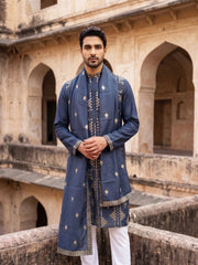 Men’s Embroidered Kurta with Dupatta ( 65KO D 5540Navy ) [FF] [L-2-5]