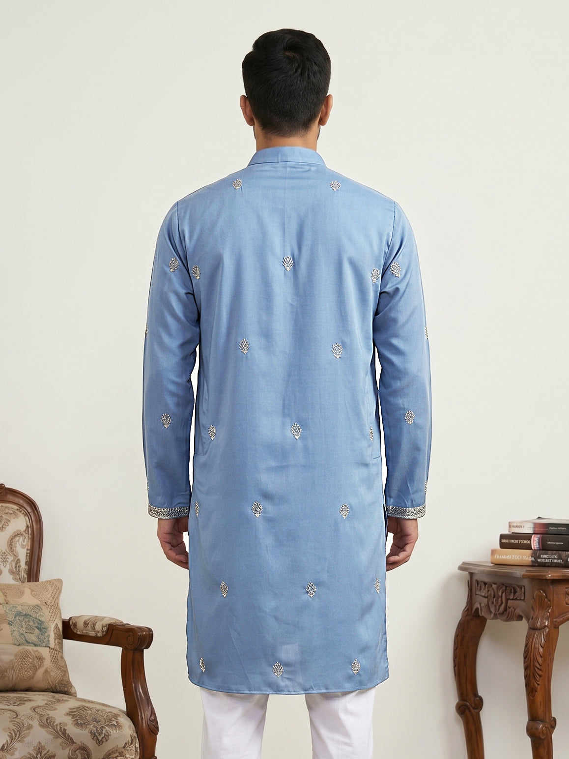 DesiQlo Men Embroidered Kurta Only - Blue - 65KO_D_5549Blue_S