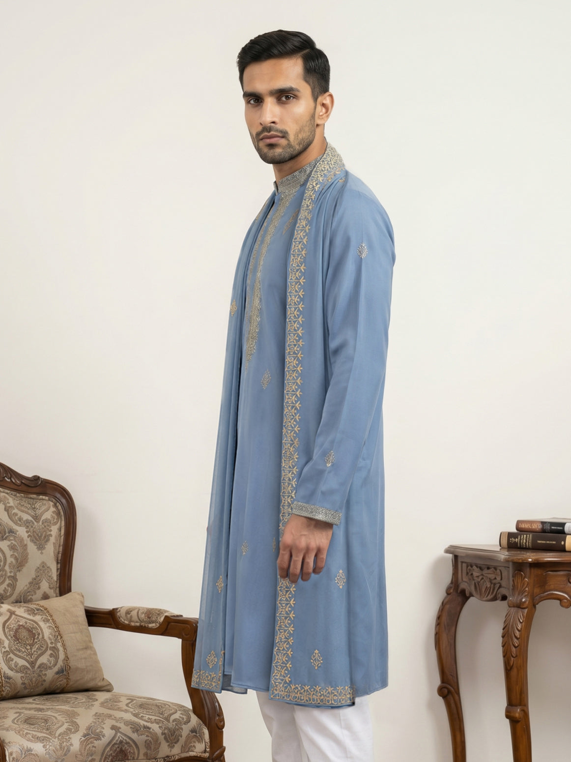 DesiQlo Men Embroidered Kurta Only - Blue - 65KO_D_5549Blue_S
