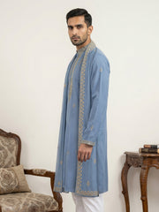 Men’s Traditional Thread Embroidered Kurta & Dupatta ( 65KO D 5549Blue ) [FF] [F-9]