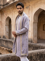 Men’s Traditional Thread Embroidered Kurta & Dupatta ( 65KO D 5549Purple ) [FF] [F-9]
