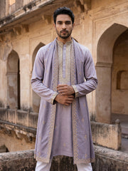 Men’s Traditional Thread Embroidered Kurta & Dupatta ( 65KO D 5549Purple ) [FF] [F-9]