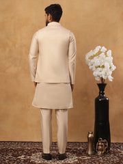 Silk Blend Embroidered Kurta Pyjama Waistcoat Set (65KPWCS 5437 Beige ) [FF] [ A3 & A2 ]