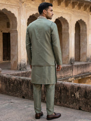 Men’s Kurta Pyjama with Embroidered Waistcoat ( 65KPWCS 5476Green ) [FF] [F-13]