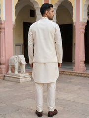 Cotton Blend Kurta Set with Designer Waistcoat ( 65KPWCS 5481White ) [FF] [A-1-2-3-4]