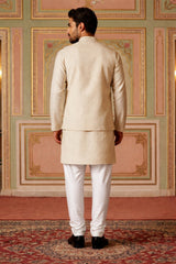 Cotton Kurta with Pyjama & Waistcoat ( 65KPWCS 5491Beige ) [FF] [H-12]