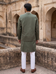 Silk Blend Embroidered Kurta Pyjama with Jacket ( 65KPWCS 5534Mehndi )