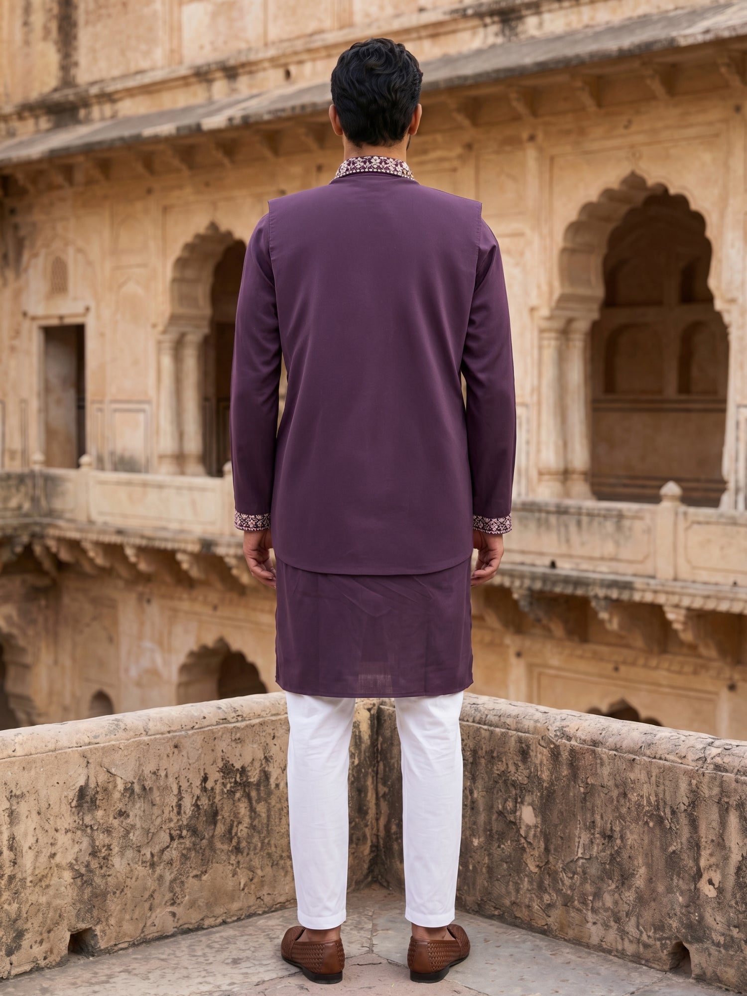 DesiQlo Men Embroidered Nehru Jacket and Kurta Pyjama S - 65KPWCS_5535