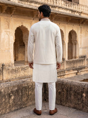 Silk Blend Kurta Pyjama with Embroidered Jacket ( 65KPWCS 5536White )