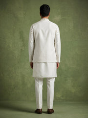 Silk Blend Embroidered Kurta Pyjama & Waistcoat Set ( 65KPWCS 5559White ) [FF] [H-12]