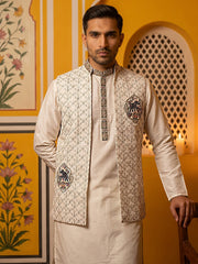 Ethnic Embroidered Waistcoat with Kurta Set ( 65KPWCS 5562White ) [FF] [H-12]