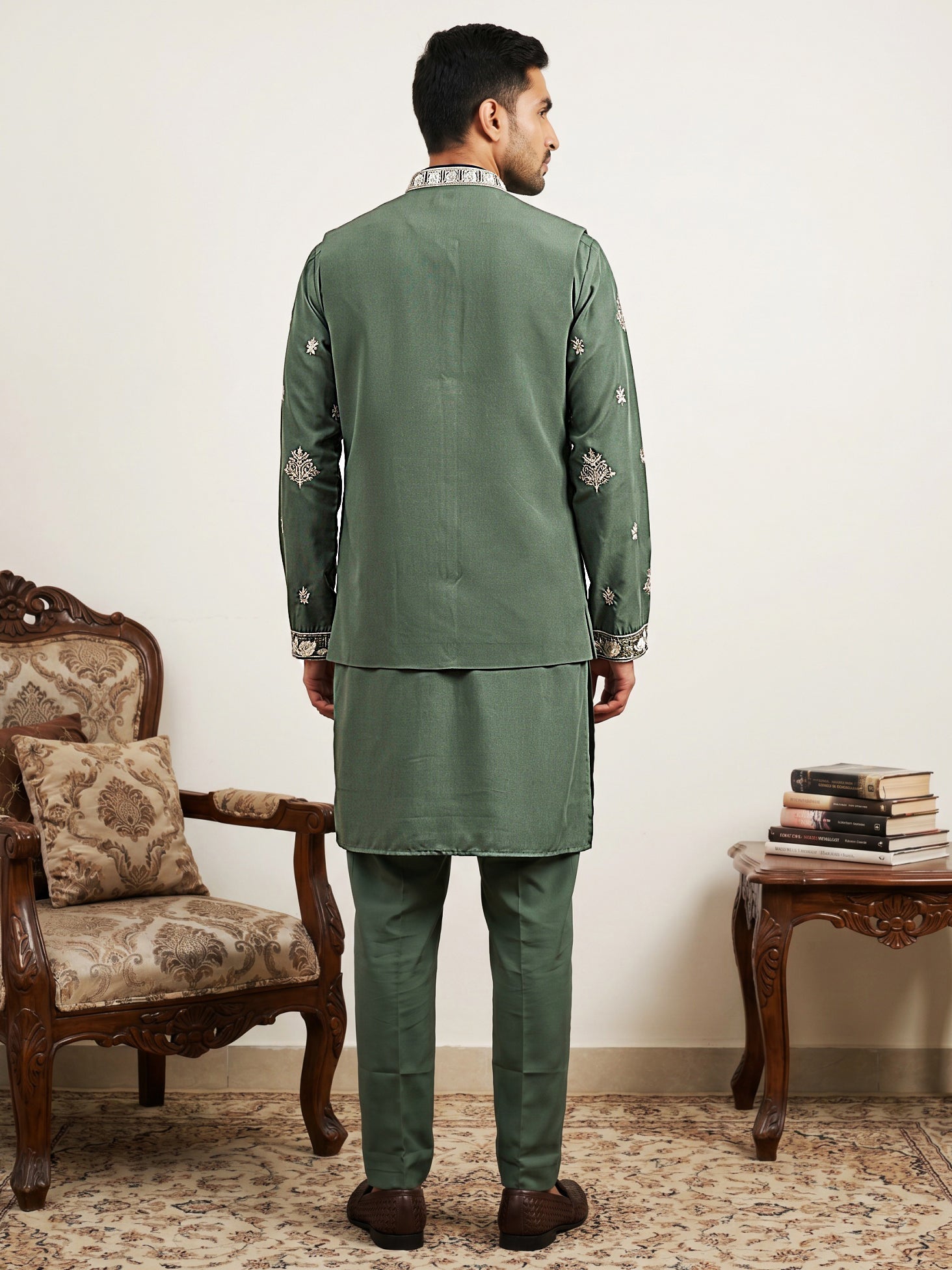 DesiQlo Men Embroidered Nehru Jacket and Kurta Pyjama S - 65KPWCS_5563