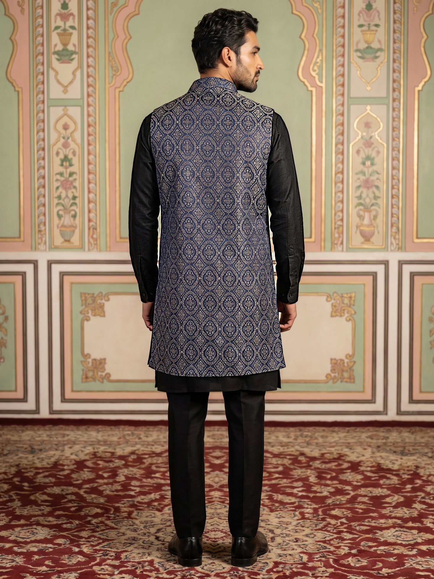 DesiQlo Men Woven Design Nehru Jacket and Kurta Pyjama  - 65KPWCS_5586