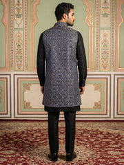 Jacquard Woven Silk Blend Waistcoat Kurta Set ( 65KPWCS 5586B 4175Brown )