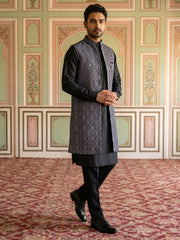 Jacquard Woven Silk Blend Waistcoat Kurta Set ( 65KPWCS 5586B 4175Brown )