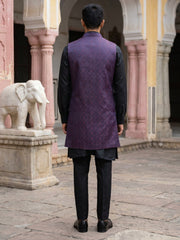 Jacquard Woven Silk Blend Waistcoat Kurta Set ( 65KPWCS 5586B 4175Maroon )