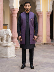 Jacquard Woven Silk Blend Waistcoat Kurta Set ( 65KPWCS 5586B 4175Maroon )