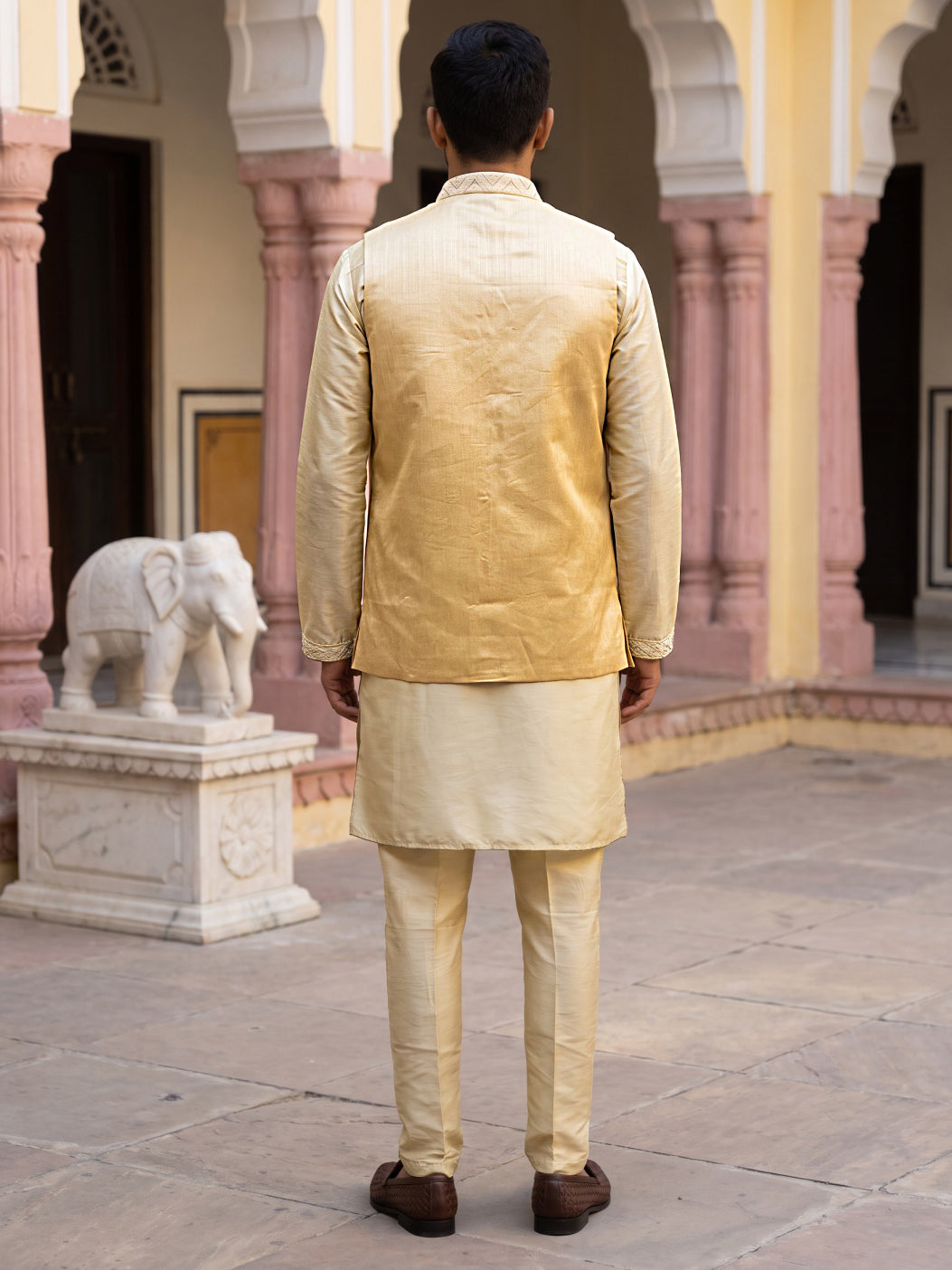 DesiQlo Men Embroidered Nehru Jacket and Kurta Pyjama S - 65KPWCS_MC_5