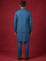 Japanese Fabric Embroidered Kurta & Waistcoat Set ( 65KPWCS MC 5620Peacock )