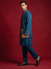 Japanese Fabric Embroidered Kurta & Waistcoat Set ( 65KPWCS MC 5620Peacock )