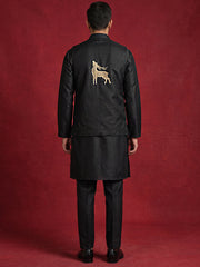 Silk Blend Embroidered Kurta Waistcoat Set ( 65KPWCS MC 5621Black )