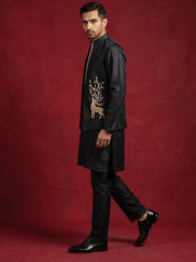 Silk Blend Embroidered Kurta Waistcoat Set ( 65KPWCS MC 5621Black )