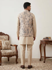 Printed Cotton Blend Nehru Jacket with Kurta & Pyjama Set ( 65KPWC 5586BG 4163Beige )
